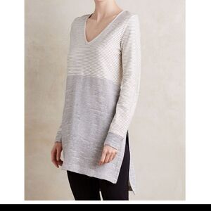 Anthropologie Saturday Sunday Women's Devi Striped Tunic Top V Neck Size M